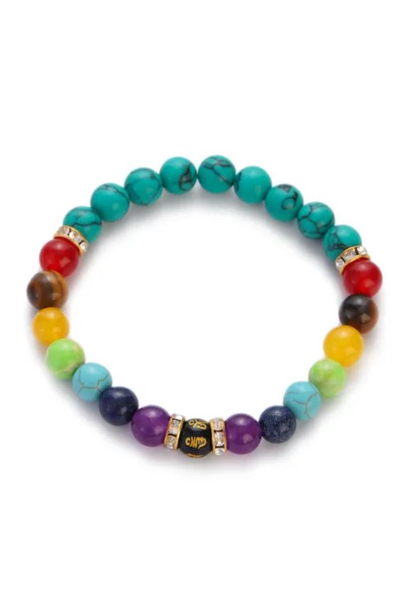 8mm 7 Chakra Men'S Hematite Natural Stone Lion Buddha Beaded Charm Bracelet Gift-505-48