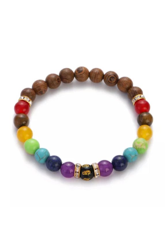 8mm 7 Chakra Men'S Hematite Natural Stone Lion Buddha Beaded Charm Bracelet Gift-505-50