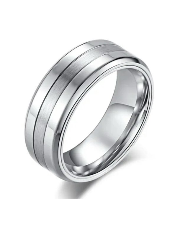 8mm Black Silver Polished+Matte Wedding Bands Men'S Titanium Steel Ring Sz 7-12