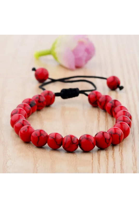 8mm Gemstones Bead Yoga Energy Reiki Natural Stone Tassel Braided Rope Bracelets-66 Red Turquoise