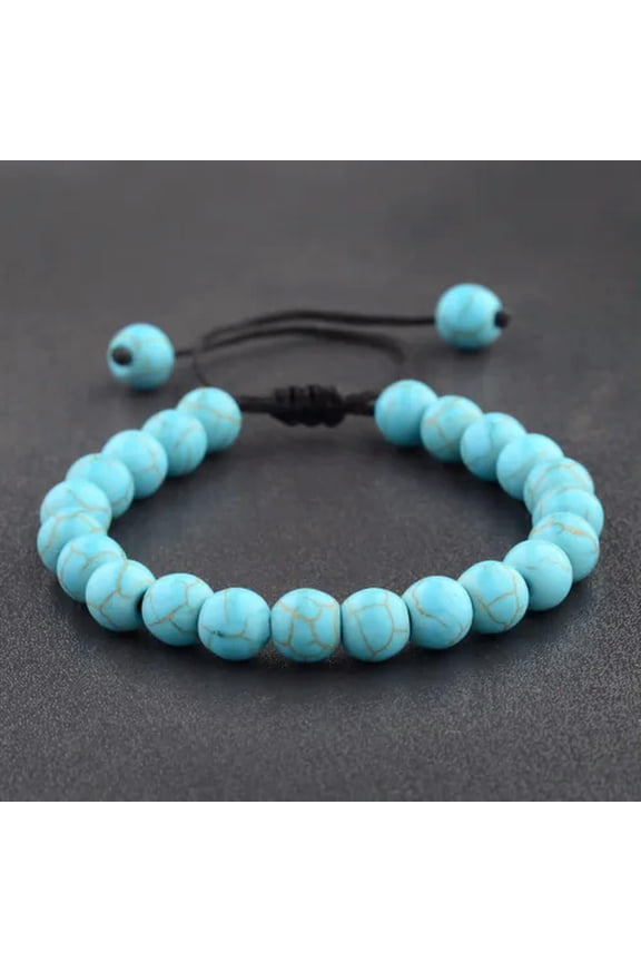 8mm Gemstones Bead Yoga Energy Reiki Natural Stone Tassel Braided Rope Bracelets-67 Turquoise