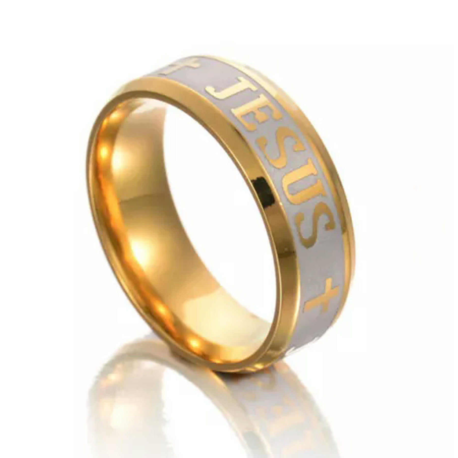 EOEMY 8mm Jesus Cross Prayer Ring Titanium Stainless Steel Men Women'S ...