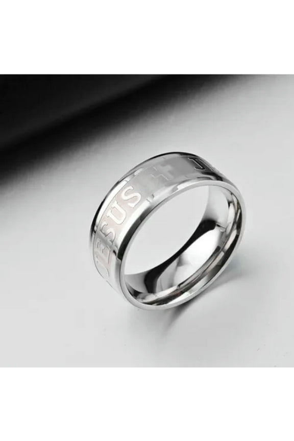 8mm Jesus Cross Prayer Ring Titanium Stainless Steel Men Women'S Band Size 6-12