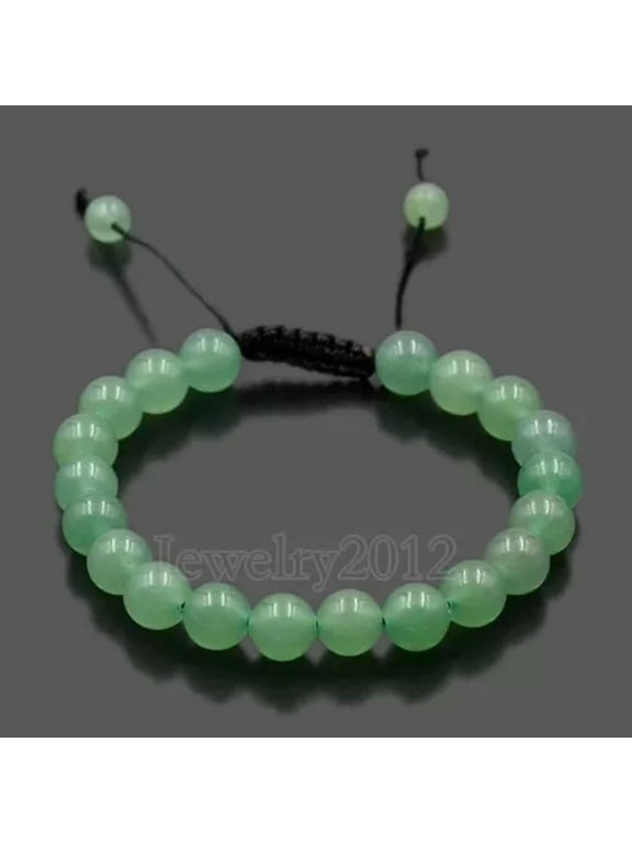 8mm Mens Women Natural Gemstones Macrame Round Beads Braided Bracelet Handmade-Green Stone
