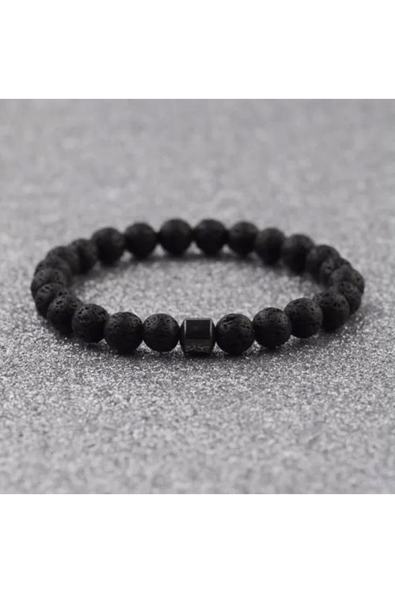 8mm Natural Stone Beads Moonstone Bracelets Mens Women Bracelet Yoga Jewelry-Lava+Hematite