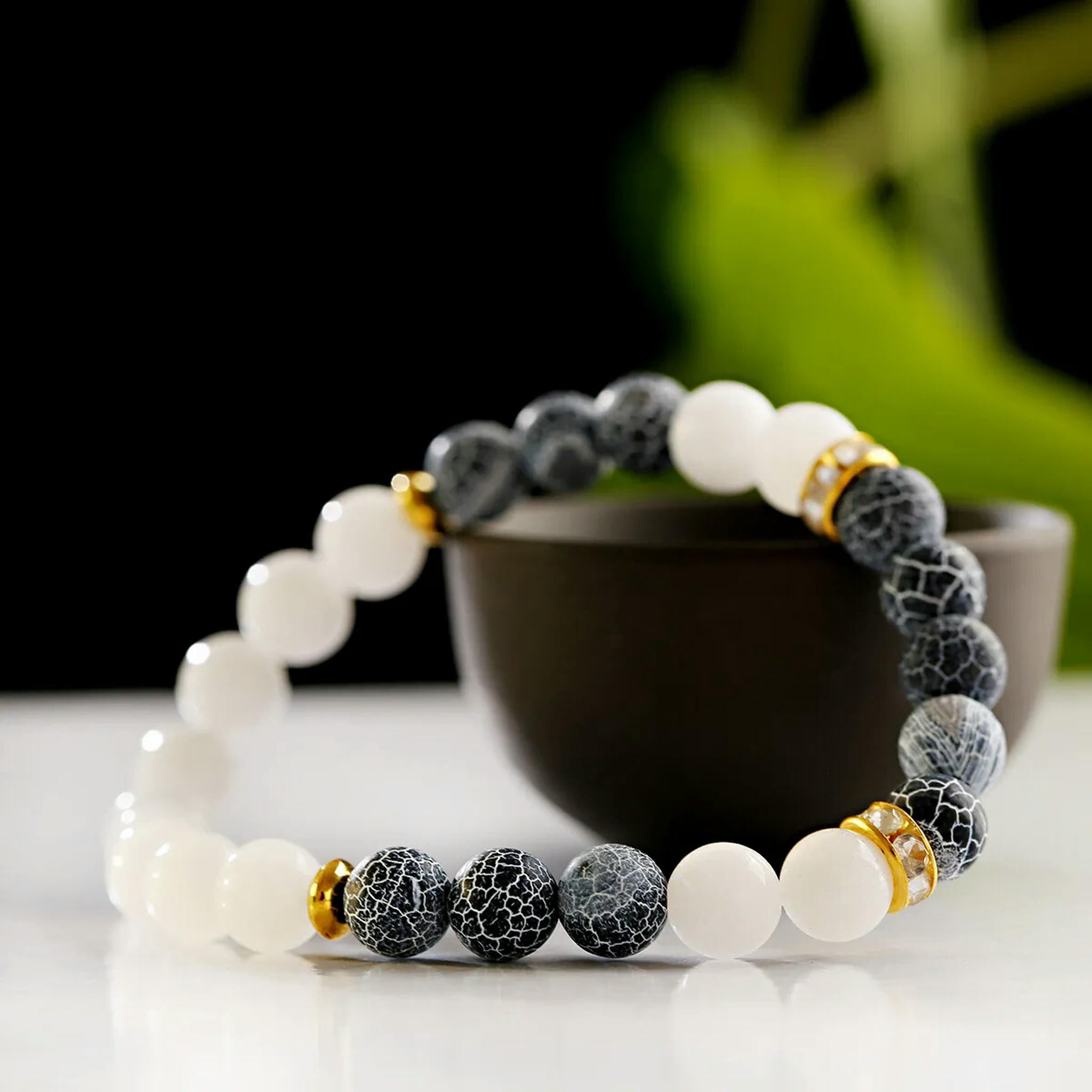 EOEMY 8mm Natural Stone White Opal Women Men Weathered Agate Healing Bracelets Bangle