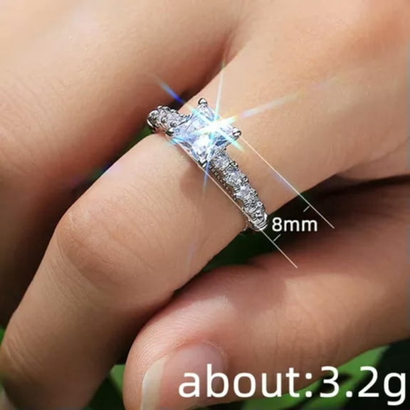 EOEMY 8mm Princess Cut Aaa Cz Band 925 Silver Women Jewelry Anniversary Ring Size 6-10