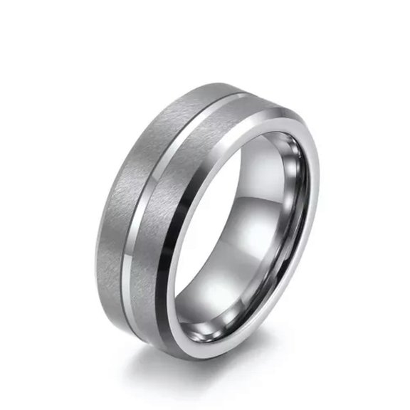 EOEMY 8mm Silver Black Tungsten Ring Men'S Engagement Party Polished / Brushed Sz 7-12