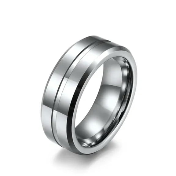 EOEMY 8mm Silver Black Tungsten Ring Men'S Engagement Party Polished / Brushed Sz 7-12