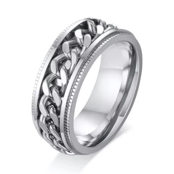 EOEMY 8mm Spinner Silver Chain High Polished Men'S Band Stainless Steel Ring Size 7-12