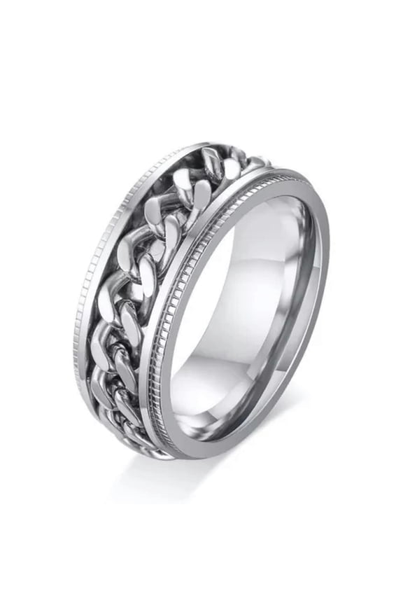 8mm Spinner Silver Chain High Polished Men'S Band Stainless Steel Ring Size 7-12
