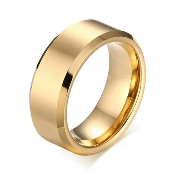 EOEMY 8mm Width Black Titanium Stainless Ring Women Men Couple Ring Wedding Jewelry-Gold-10