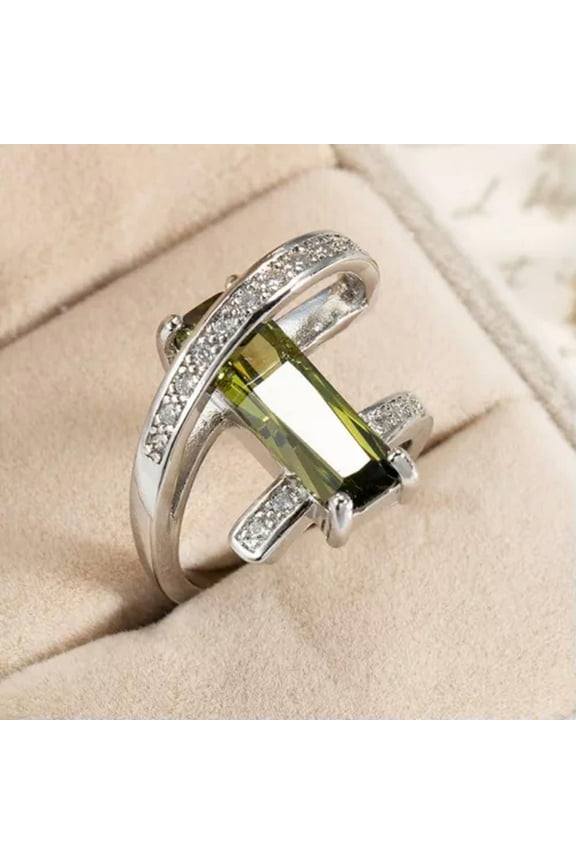 9*20mm Olive Green Aaa Cz Band Wedding Ring Gift Women Engagement Ring Size 6-10