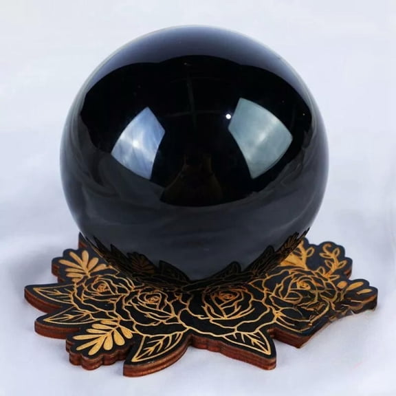 EOEMY 90mm Natural Black Obsidian Gemstone Sphere Quartz Crystal Ball Healing W/ Stand