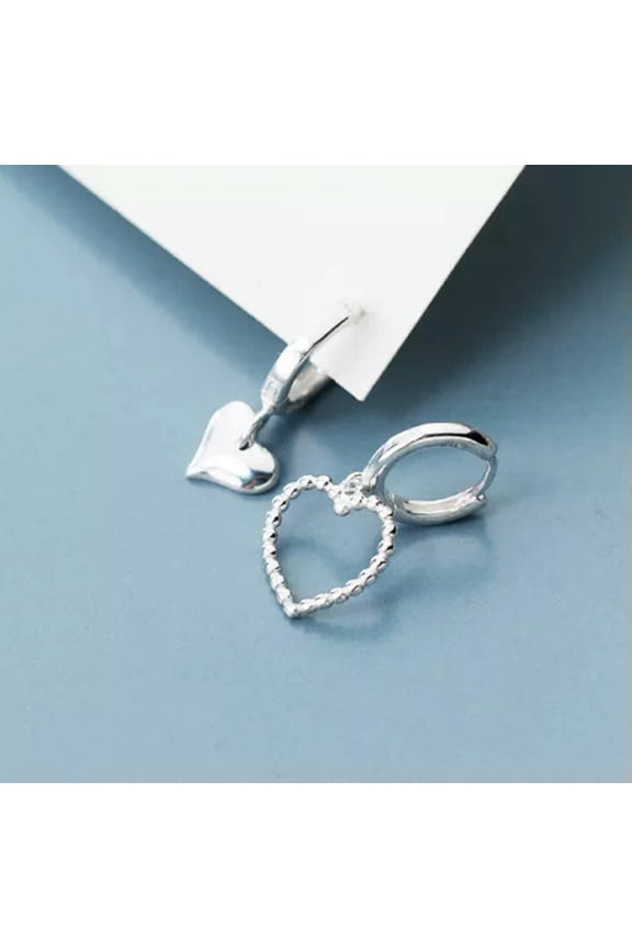 925 Real Sterling Solid Silver Hollow/Polish Heart Sleeper Hoop Earrings Hoops-Hollow