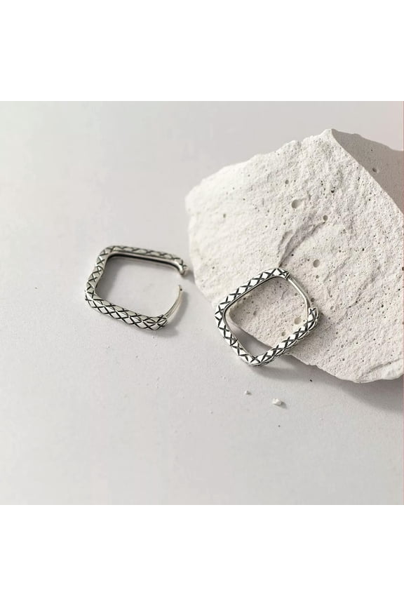925 Real Sterling Tibet Silver Squared Hoop Stud Earrings Hoops Studs Square