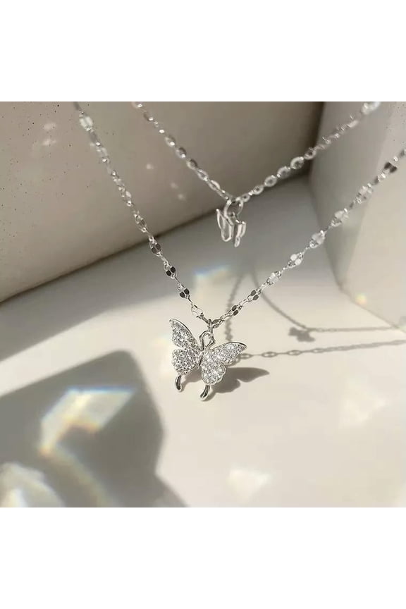 925 Silver Butterfly Pendant Chain Necklace Fashion Women Jewelry Necklace