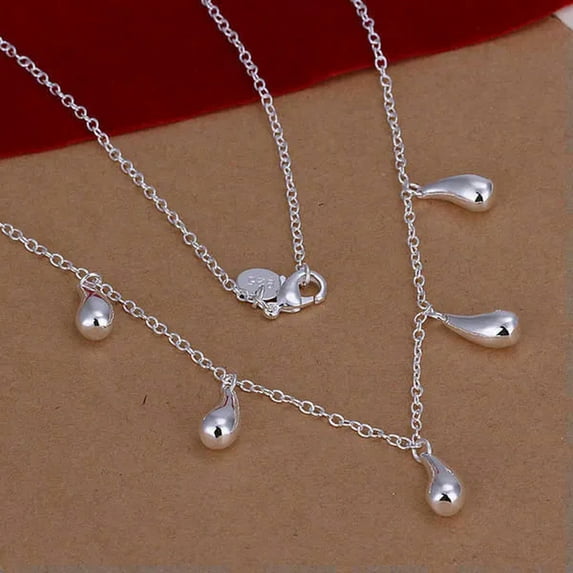 EOEMY 925 Silver Fashion Women Charms Drop Pendant Chain Necklace Wedding Jewelry N131