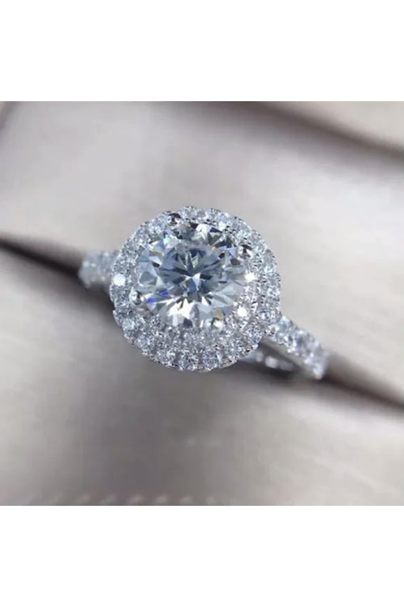 925 Silver Filled Ring Luxury Round Clear Crystal Ring Women Jewelry Sz 6-10-7