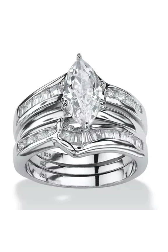 925 Silver Filled Ring Oval Cubic Zircon Wedding Jewelry Sz 6-10-8