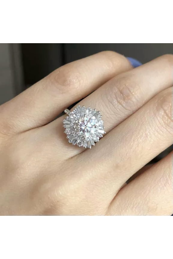 925 Silver Flowers Ring Clear Crystal Stone Rings Womens Fashion Jewelry-10