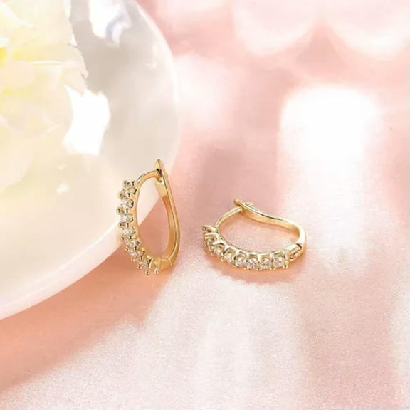 EOEMY 925 Silver/Gold Filled Huggie Hoop Earrings Cubic Zircon Womens Wedding Jewelry-Gold