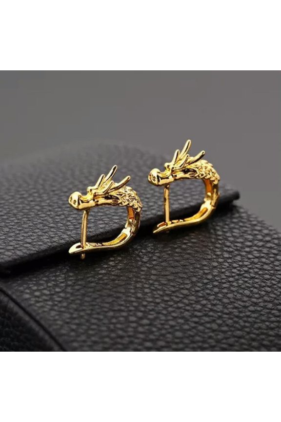 925 Silver Gold Hollow Dragon Hoop Earrings For Women Wedding Party Jewelry Gift-Gold