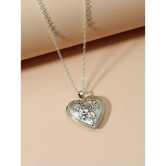 EOEMY 925 Silver Heart Love Locket Photo Pendant Memory Floating Necklace Women Gift-#3