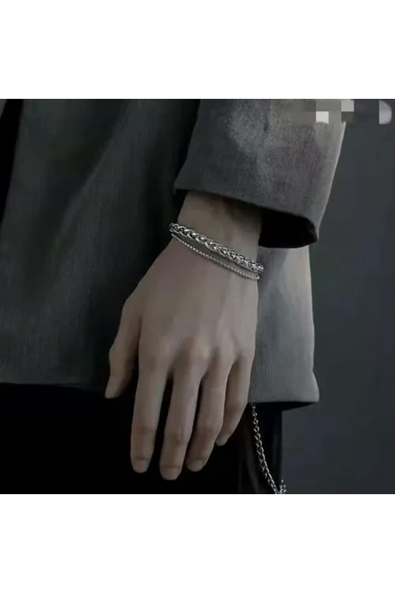 925 Silver Men'S Bracelet Punk Rock Chain Link Bracelets Hip Hop Bracelet-Silver