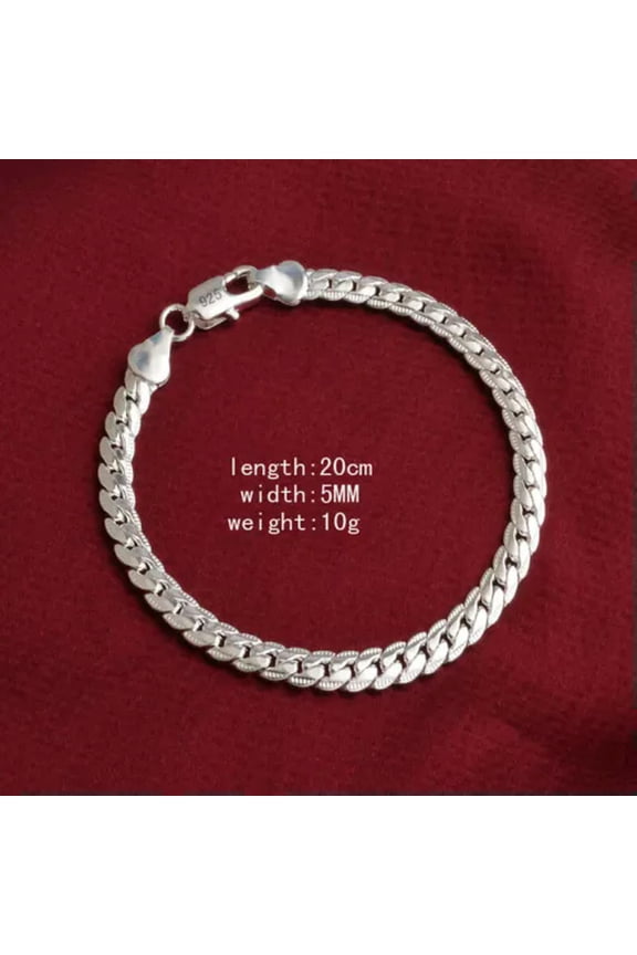 925 Silver Men'S Women'S Italian 5mm Cuban Curb Link Chain Bangle Bracelet Gifts-1