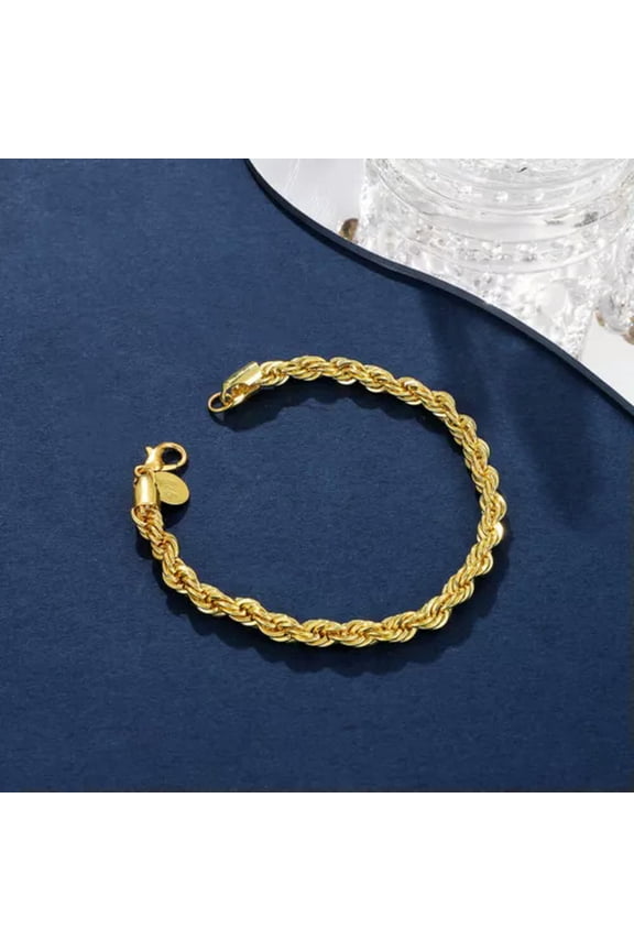 925 Silver Men'S Women'S Italian Twisted Cuban Curb Link Chain Bangle Bracelet-Gold