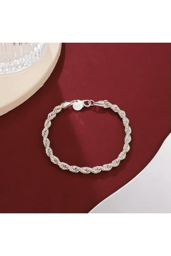 925 Silver Men'S Women'S Italian Twisted Cuban Curb Link Chain Bangle Bracelet-Silver