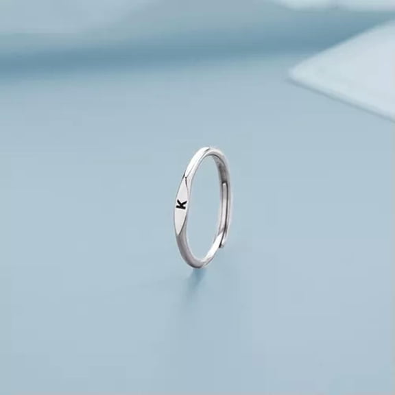 EOEMY 925 Silver Plated 26 Letters Opening Rings Knuckle Rings Finger Jewelry Women-Letter-K