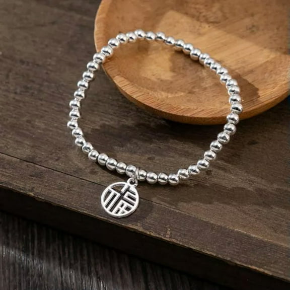 EOEMY 925 Silver Plated Attract Wealth Good Luck Beads Charm Bracelet Women Adjustable-Fu Tag