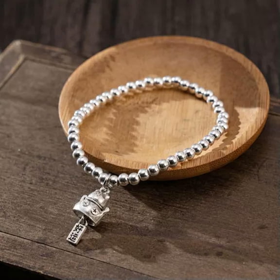 EOEMY 925 Silver Plated Attract Wealth Good Luck Beads Charm Bracelet Women Adjustable-Lucky Cat