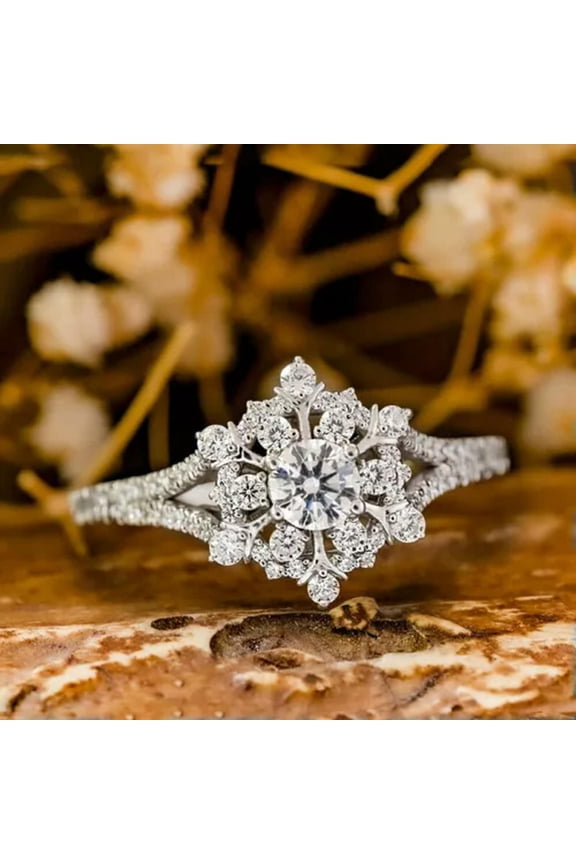 925 Silver Plated Cubic Zircon Snowflake Ring Women Party Jewelry Gift Sz 6-10-9