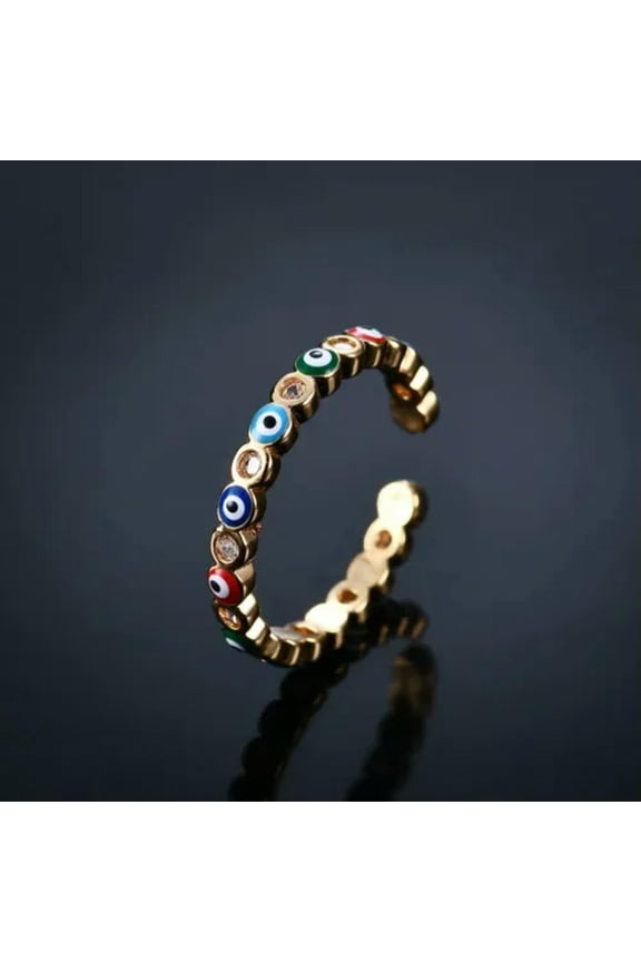 925 Silver Rainbow Rhinestone Boho Evil Eye Open Finger Rings Knuckle Women-Gold