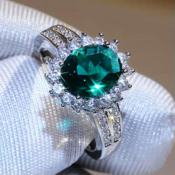 EOEMY 925 Silver Rings Green Zircon Rings Womens Fashion Retro Jewelry Size 6-10-8