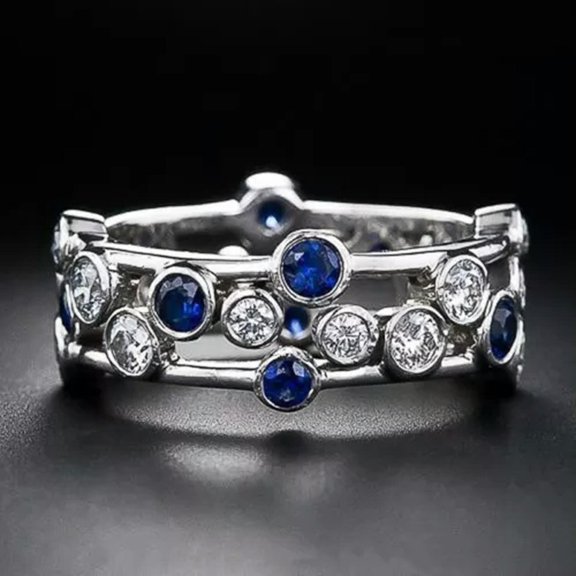 EOEMY 925 Silver Ruby Ring Round Clear Blue Zircon Rings Womens Retro Jewelry 6-10-8
