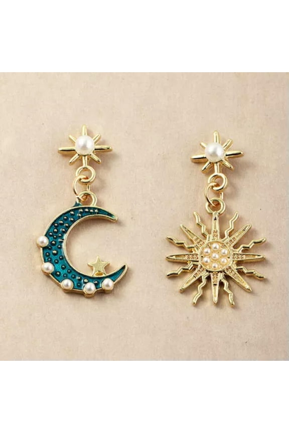 925 Silver Sun Moon Star Dangle Drop Earrings Women Wedding Party Jewelry Gifts-#1