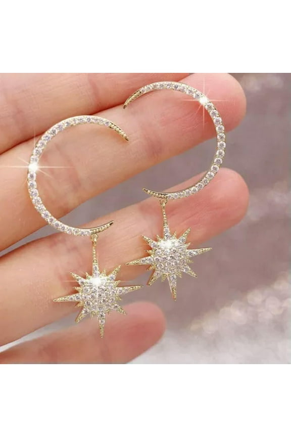 925 Silver Sun Moon Star Dangle Drop Earrings Women Wedding Party Jewelry Gifts-#3