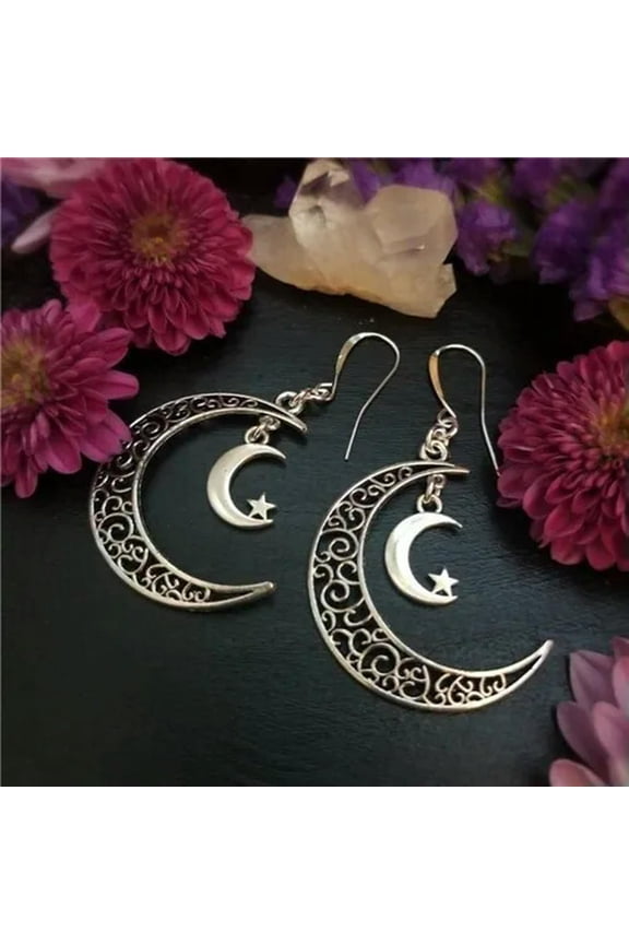 925 Silver Sun Moon Star Dangle Drop Earrings Women Wedding Party Jewelry Gifts-#5