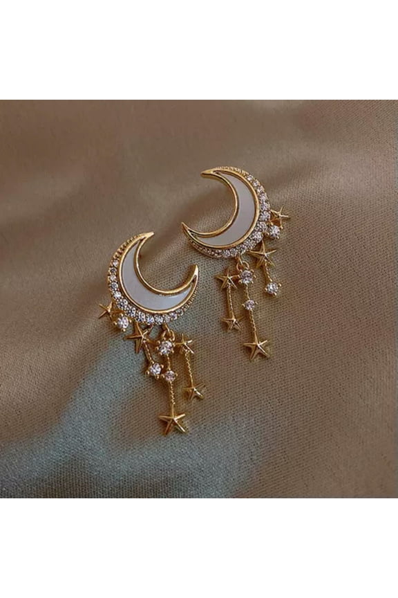 925 Silver Sun Moon Star Dangle Drop Earrings Women Wedding Party Jewelry Gifts-#9