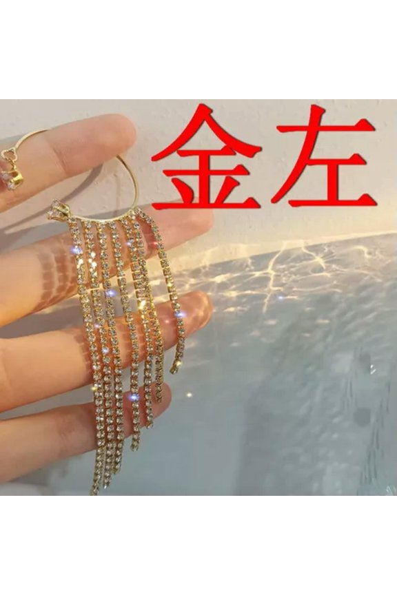 925 Silver Tassel Butterfly Earrings Ear Cuff Clip Non Piercing Women 1Pc-Gold Tassel-Left