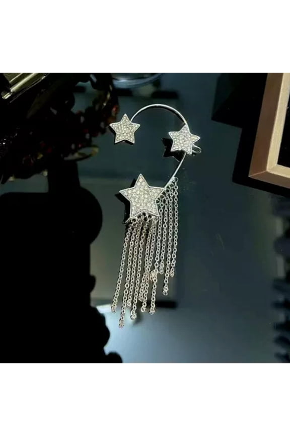 925 Silver Tassel Butterfly Earrings Ear Cuff Clip Non Piercing Women 1Pc-Star-Left