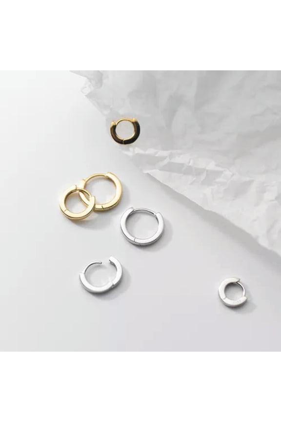 925 Solid Sterling Silver 8/10/12 mm Hoop Earrings -Hoop Earrings-Gold-12 mm