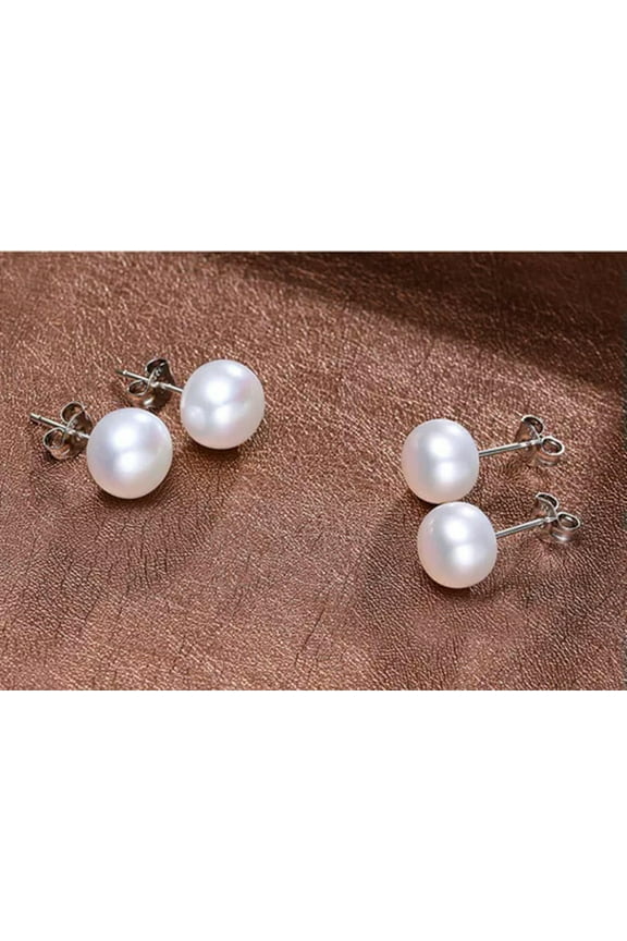 925 Sterling Silver 3/4/5/6/8/10/12/14 mm Pearl Stud Earrings-10 mm