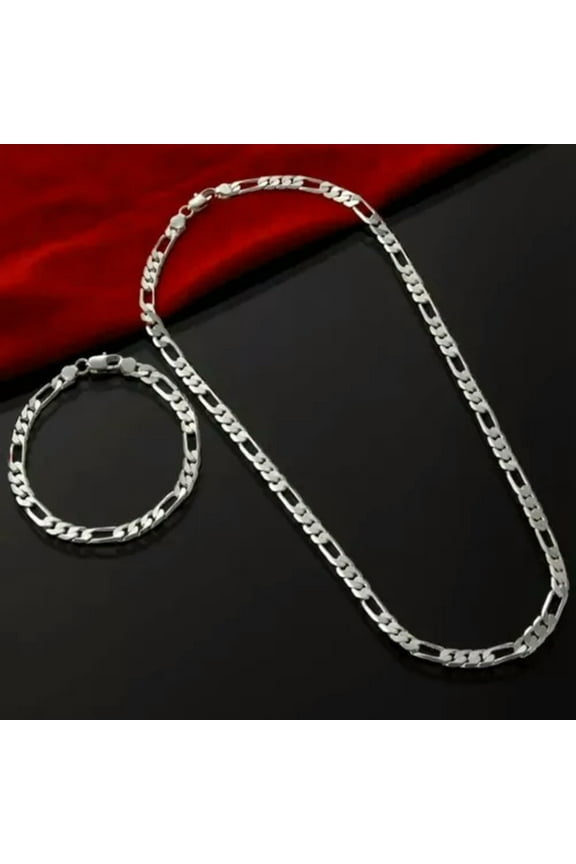 925 Sterling Silver 4mm Chain Set Bracelet & Necklace Jewelry For Men And Women-50Cm &Amp; 20Cm