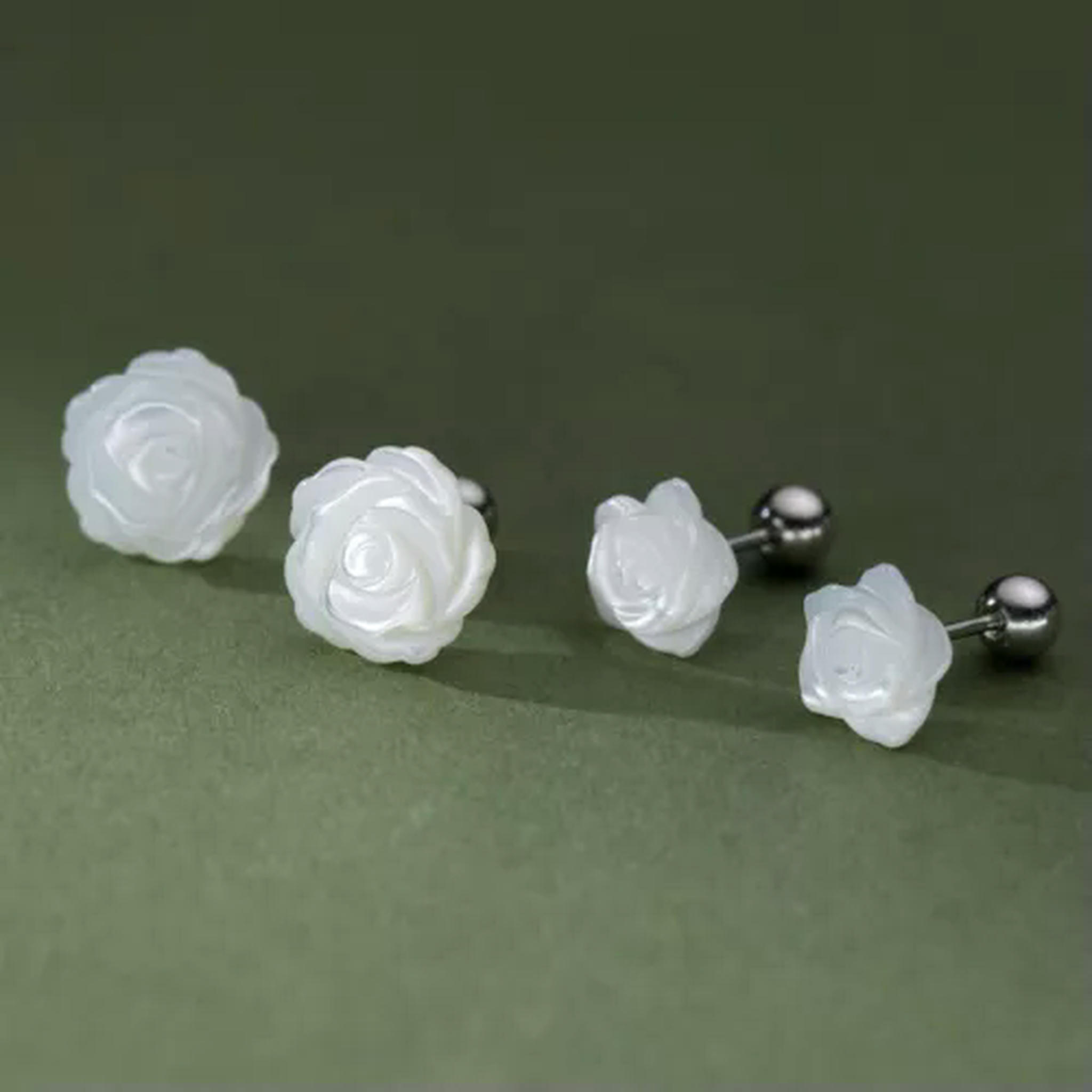 EOEMY 925 Sterling Silver 8/10 mm White Shell Flower Stud Earrings Women Screw Backs-10 mm