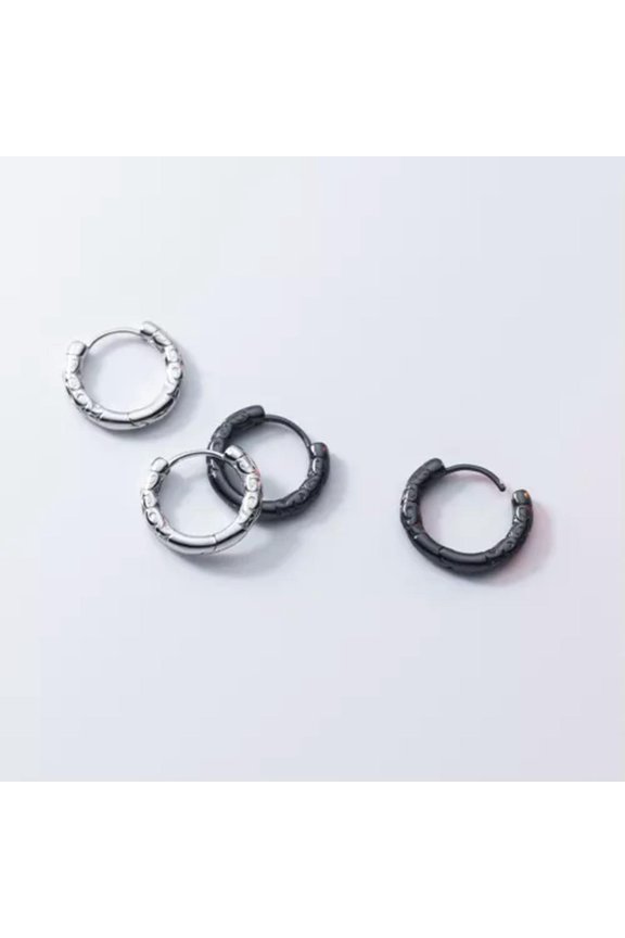 925 Sterling Silver/Black Plated Cloud Pattern Sleeper 10mm Hoop Earrings-Black